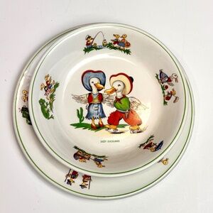 Whimsical 2-Pc Ridgway Potteries Chidren's DIZZY DUCKLINGS Bowl & Plate Set